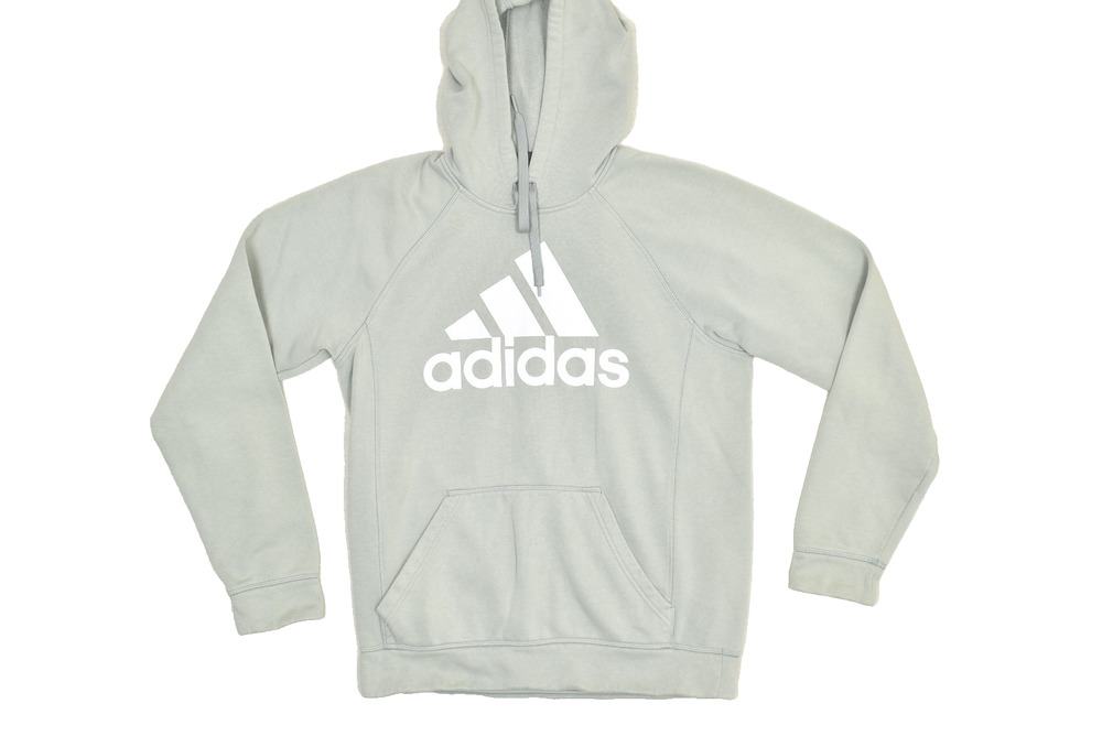 Adidas Grey Raglan Sleeve Logo Pullover Hoodie Sweatshirt Size S Small